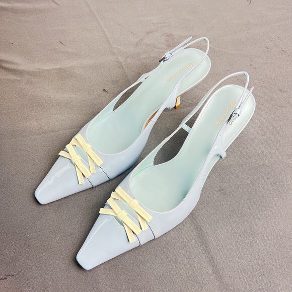 Reformation Noreen Aqua Patent Slingback Heels Sz 9.5 - Picture 6 of 7